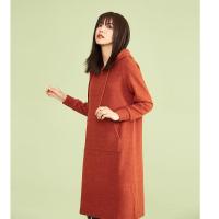 拉夏贝尔7M莫丽菲尔韩版宽松显瘦长袖连帽中长款百搭卫衣连衣裙女72000833