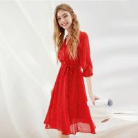 拉夏贝尔Puella白色波点雪纺连衣裙新款女装收腰显瘦气质仙女裙子潮