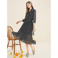 拉夏贝尔La Babite碎花雪纺连衣裙女新黑色流行法式桔梗智熏裙夏