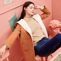 拉夏贝尔赫本风毛呢外套女2019秋冬新款中长款韩版羊毛宽松加厚呢子大衣潮