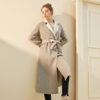 拉夏贝尔中长款双面呢大衣女2019冬装新款女装时尚潮宽松赫本风羊毛呢外套