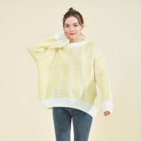 拉夏贝尔Laetia2020秋冬新款甜美条纹针织衫双色圆领毛衣显瘦宽松小清新903610696