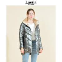 拉夏贝尔Laetia 加厚棉服2020年秋冬新款立领中长款棉衣女亮面漆903610351