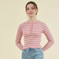 拉夏贝尔Laetia2020秋冬新款早短款条纹针织衫女学院紧身修身显瘦904611268