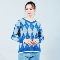 拉夏贝尔7M莫丽菲尔2020秋冬新款复古慵懒风宽松套头菱格9047M0107