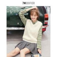 N拉夏贝尔休闲针织马甲女春新款复古V领毛衣女士宽松外搭套头709D5079