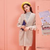 N拉夏贝尔春季长外搭个性流苏慵懒风开衫女休闲毛针织衫韩版70011801