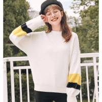 N拉夏贝尔春新款时尚休闲长袖针织衫套头宽松毛衣潮女士709D5035