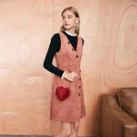 N拉夏贝尔春背带连衣裙女士新款高腰修身一步裙法式中长款裙30084247