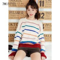 N拉夏贝尔毛针织衫春季新款条纹宽松套头港味复古毛衣上衣女709D5036