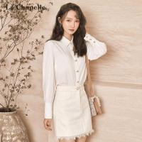 拉夏贝尔【苏】Laetia 时尚洋气白色长袖衬衫女2021年春秋季新款宽松直筒衬衣901611555