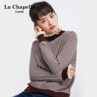 拉夏贝尔【苏】Laetia 宽松韩版娃娃领格纹毛衣女2021年春秋季新款打底针织衫901611547