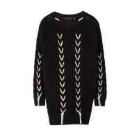 拉夏贝尔春季新款女针织衫心机镂空韩版中长款拼接套头毛衣10018196