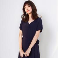 N拉夏贝尔2021新款连袖a字连衣裙女装韩版短袖中长款纯色宽松薄款70012906