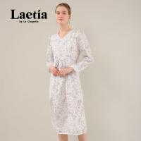 拉夏贝尔Laetia2021春季新款优雅气质碎花印花v领系腰连衣裙女装