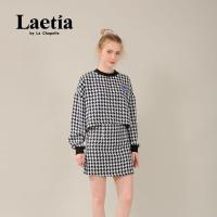 拉夏贝尔Laetia复古套装女洋气千鸟格长袖上衣高腰半身裙两件套911611922
