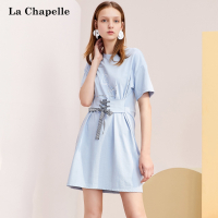 拉夏贝尔T恤连衣裙夏季小清新新款时尚印花收腰短袖裙子女