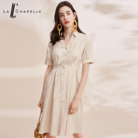 拉夏贝尔春夏装韩版A字裙修身女装高腰大码女装连衣裙