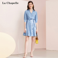 拉夏贝尔法式气质衬衫连衣裙新款夏季秋时尚收腰a字牛仔裙女