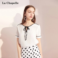 拉夏贝尔洋气镂空白色雪纺上衣女新款夏季气质短袖衬衫