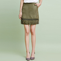 La Babite夏季女织带流苏麂皮绒短裙半身裙