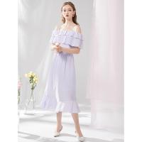 La Babite拉贝缇一字肩连衣裙女装超仙甜美夏季新款法式桔梗吊带长裙子