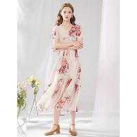 La Babite拉贝缇雪纺连衣裙子女装夏季新款收腰显瘦气质法式高腰智熏裙