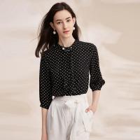 2021新款女装夏季白色百搭波点七分袖雪纺衬衫荷叶边圆领上衣ins