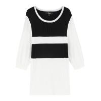 2021春季新款针织衫女圆领长袖拼色中长款套头韩版百搭气质通勤