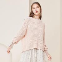 拉夏贝尔宽松针织衫女装2019冬季新款圆领慵懒风外穿时尚镂空上衣