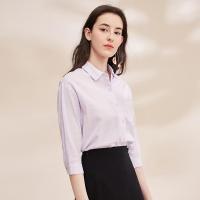 拉夏贝尔衬衫新款女装夏季棉质清新粉色职业衬衣气质性感修身