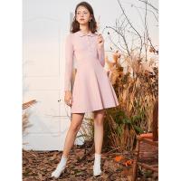 拉夏贝尔小香风连衣裙女装2019新秋冬季长袖法式黑色学院风polo裙