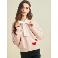 拉贝缇针织打底女新款秋冬宽松慵懒短款内搭粉色毛衣保暖拉夏贝尔