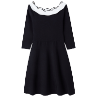 7M拉夏贝尔2021秋季韩版黑色连衣裙女装收腰气质显瘦网红裙子