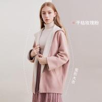 拉夏贝尔 早春季小个子毛呢外套女2021新款宽松时尚连帽呢子大衣
