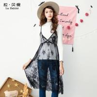 拉贝缇连衣裙两件套装初秋新款针织透明蕾丝吊带中长裙女60006151