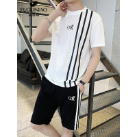 富贵鸟FUGUINIAO男士休闲运动套装夏季新品短袖t恤短裤汗衫跑步服篮球服足球服纯色男装