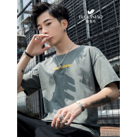 富贵鸟FUGUINIAO男装2019新款夏季新款圆领男短袖T恤韩版印花半袖打底衫体恤男上衣