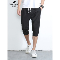 富贵鸟FUGUINIAO休闲短裤男夏季五分裤七分裤韩版潮流休闲名族风松紧中裤七分裤夏天男