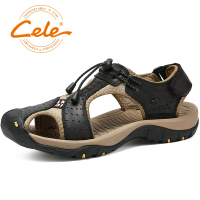 策乐(cele)夏季凉鞋男头层牛皮沙滩鞋包头凉拖鞋防滑耐磨休闲鞋男时尚潮鞋DP-7236