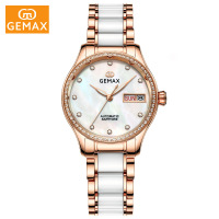 GEMAX/格玛仕 正品防水全自动机械手表 女士时尚钢间陶瓷日历腕表