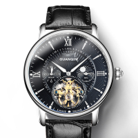 冠琴(GUANQIN)手表新款全自动机械表精钢镂空飞轮潮流时尚腕表