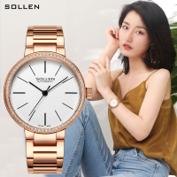 梭伦正品手表女韩版精钢全自动机械表镂空防水时尚潮流女士手表