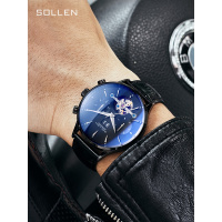 梭伦名牌正品男士手表防水时尚潮流夜光镂空2019新款学生机械表男