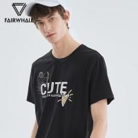 马克华菲短袖T恤男装2019夏季新款潮流撞色字母印花全棉黑色上衣