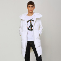 马克华菲冬新款纯白色休闲直筒保暖中长款男士羽绒服