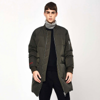 马克华菲男装冬款男士时尚运动棒球领中长款外套羽绒服
