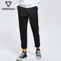 马克华菲男装休闲裤 夏季薄款亚麻裤子男士黑色修身潮流九分裤