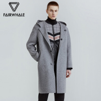 马克华菲大衣男2018秋季含羊毛连帽纯色休闲外套_2