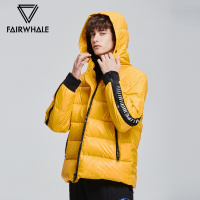 马克华菲短款羽绒服男士2018秋冬新款织带拼接拉链袖连帽外套_1